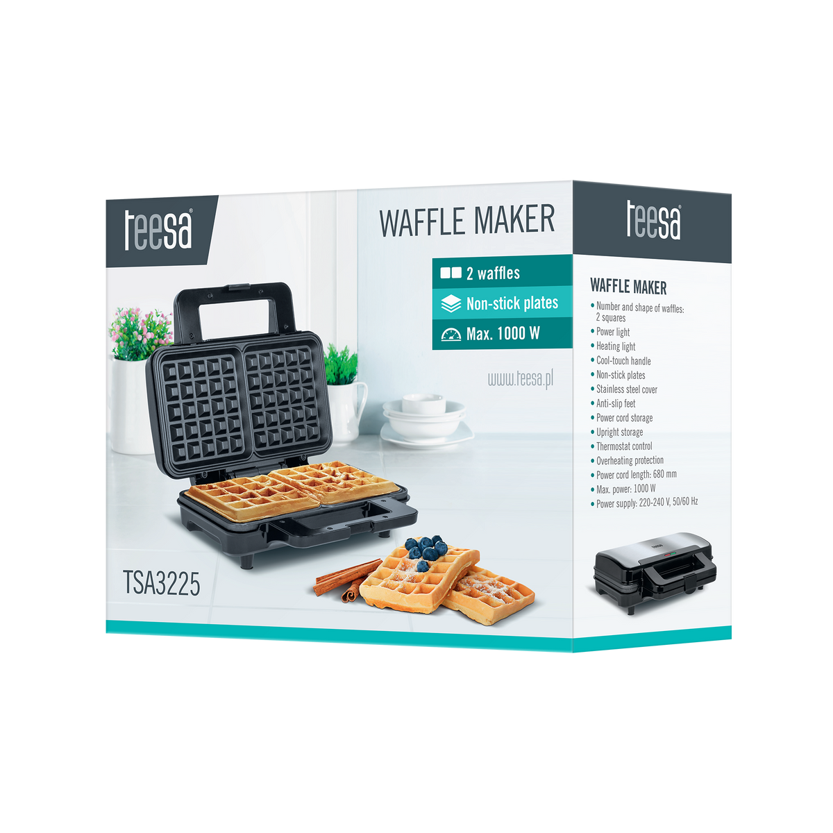 Teesa Waffle Makers – Waffle maker for 2 large waffles – image 4