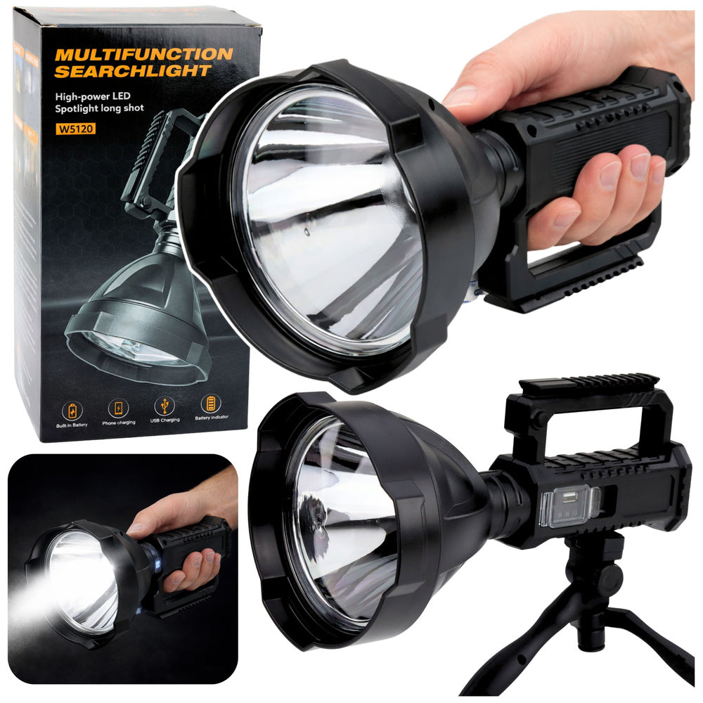 LEAN Large LED Spotlight Flashlight with Tripod, W5120, Power Bank, 31 cm