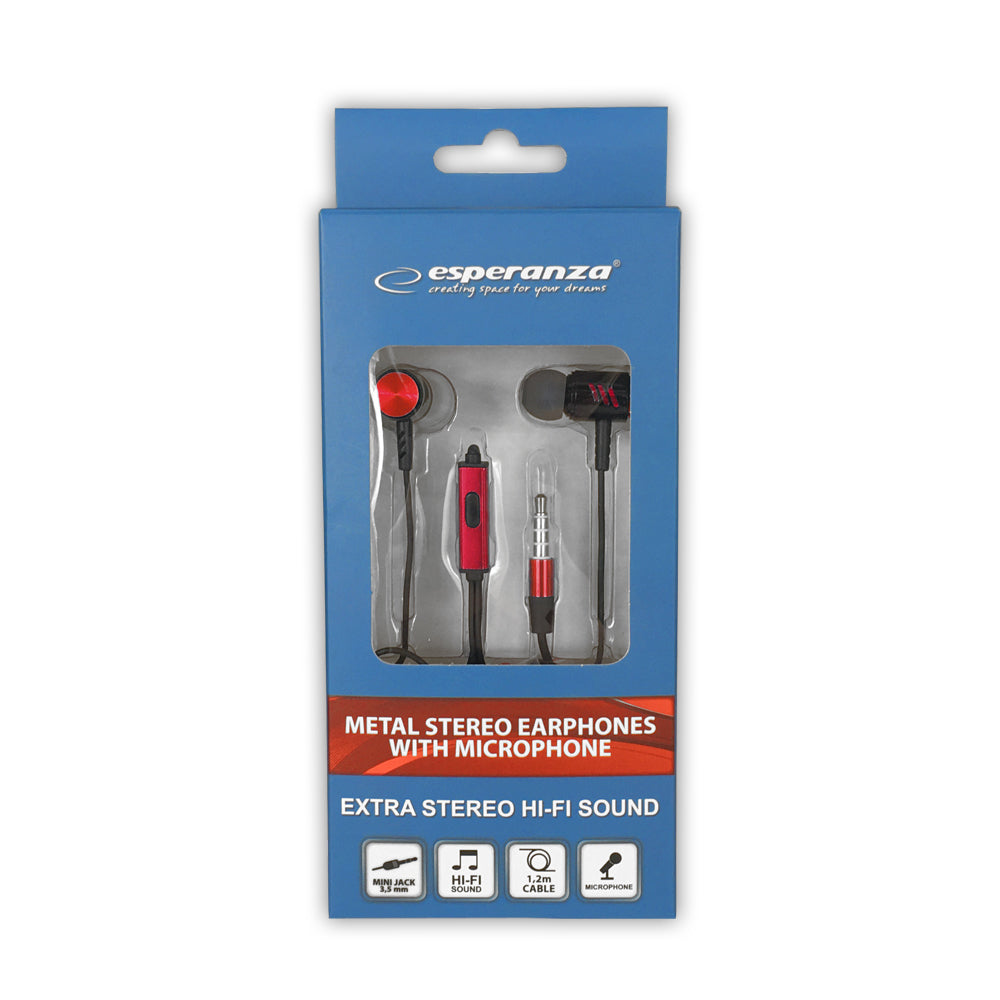 Esperanza EH207KR Esperanza Metal In-Ear Headphones with Microphone, EH207, Black and Red – image 3