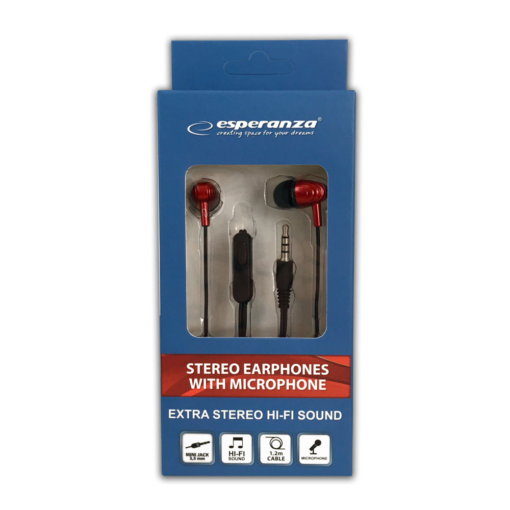 Esperanza EH193KR Esperanza In-Ear Headphones with Microphone, EH193, Black and Red – image 3