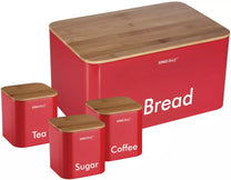 KINGHoff Bread box with container set, steel and bamboo, red, Kinghoff