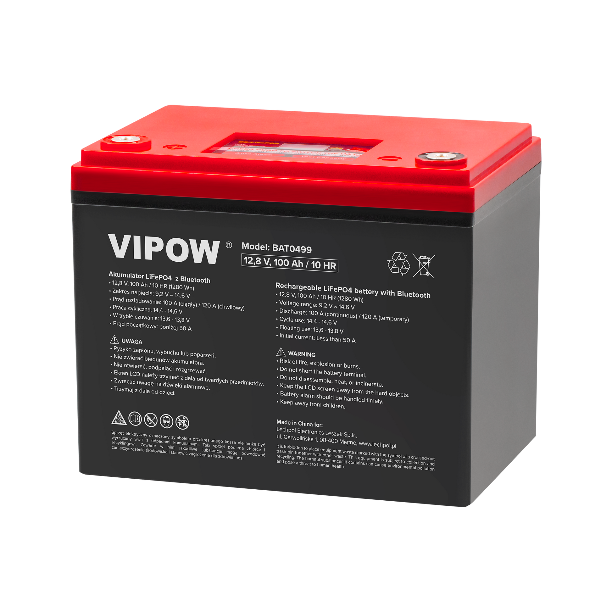Vipow Gel batteries – 100Ah LiFePO4 Battery with BMS and Bluetooth