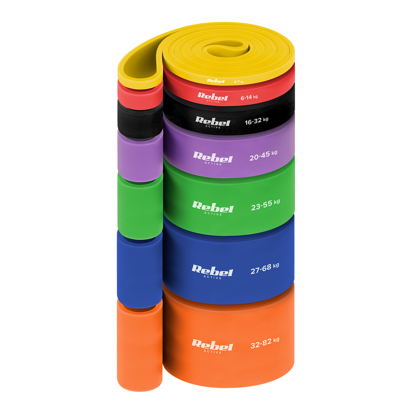 Rebel TPE Resistance Band Set - Power Band PT-S7, 4–82 kg, 7 TPE Bands, REBEL ACTIVE