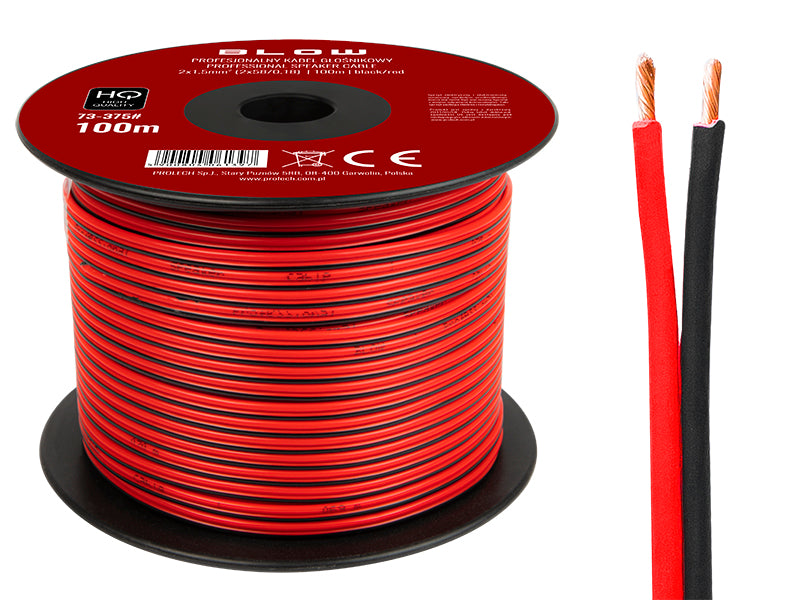 Blow 73-375# Speaker wire, 2x1.50 mm, black and red, 100 m