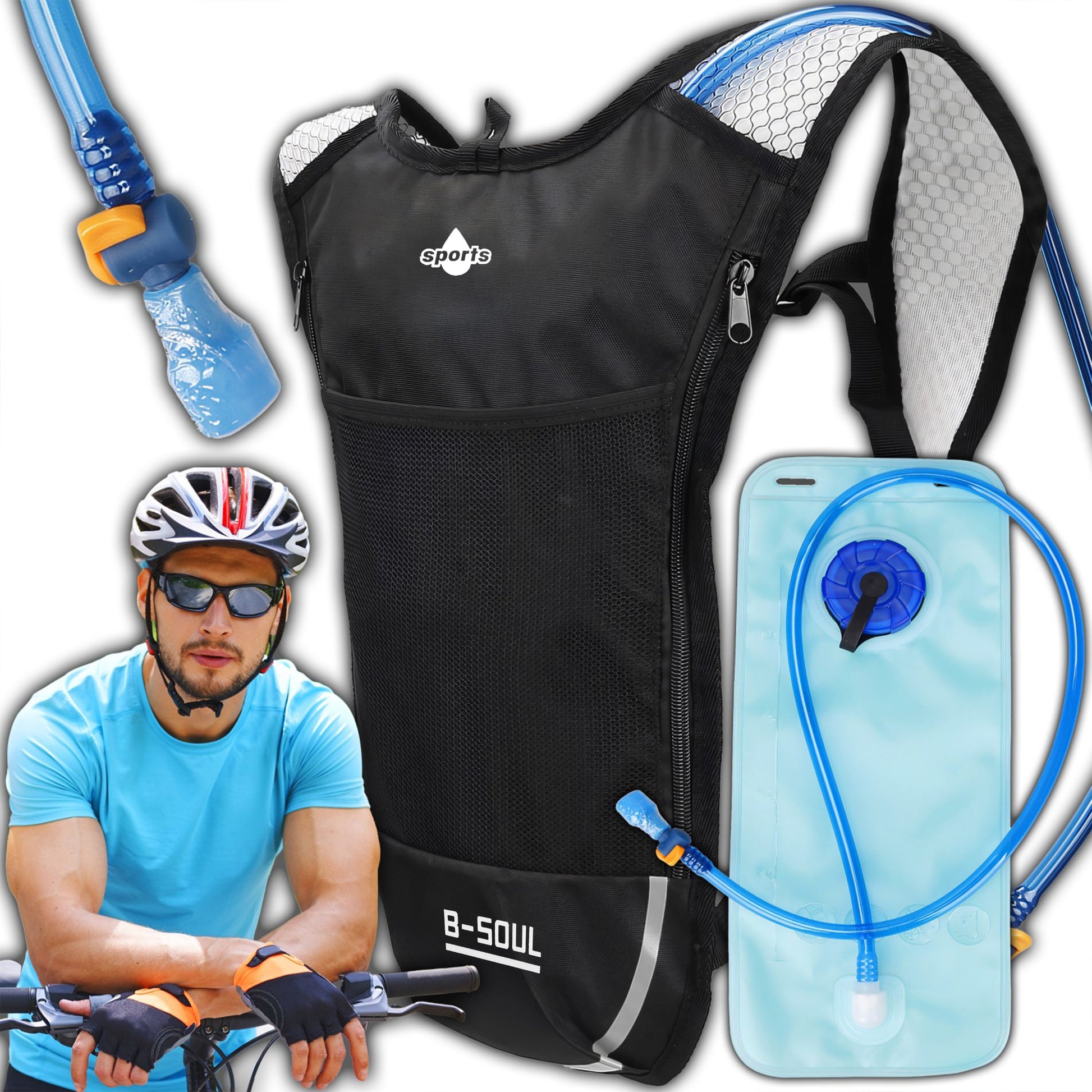 RTO Cycling Backpack with 2L Water Bladder—Lightweight Black Hiking and Trekking Water Bladder