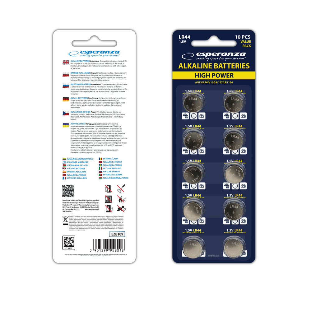 Esperanza Alkaline – EZB109 Esperanza Alkaline Batteries LR44, AG13, 10-Pack, Blister Pack – image 4