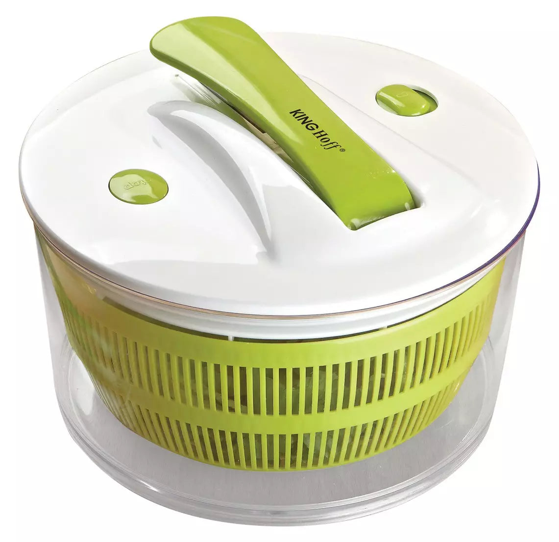 KINGHoff Kitchen Accessories – Lettuce Spinner, Green-and-White Plastic, Kinghoff