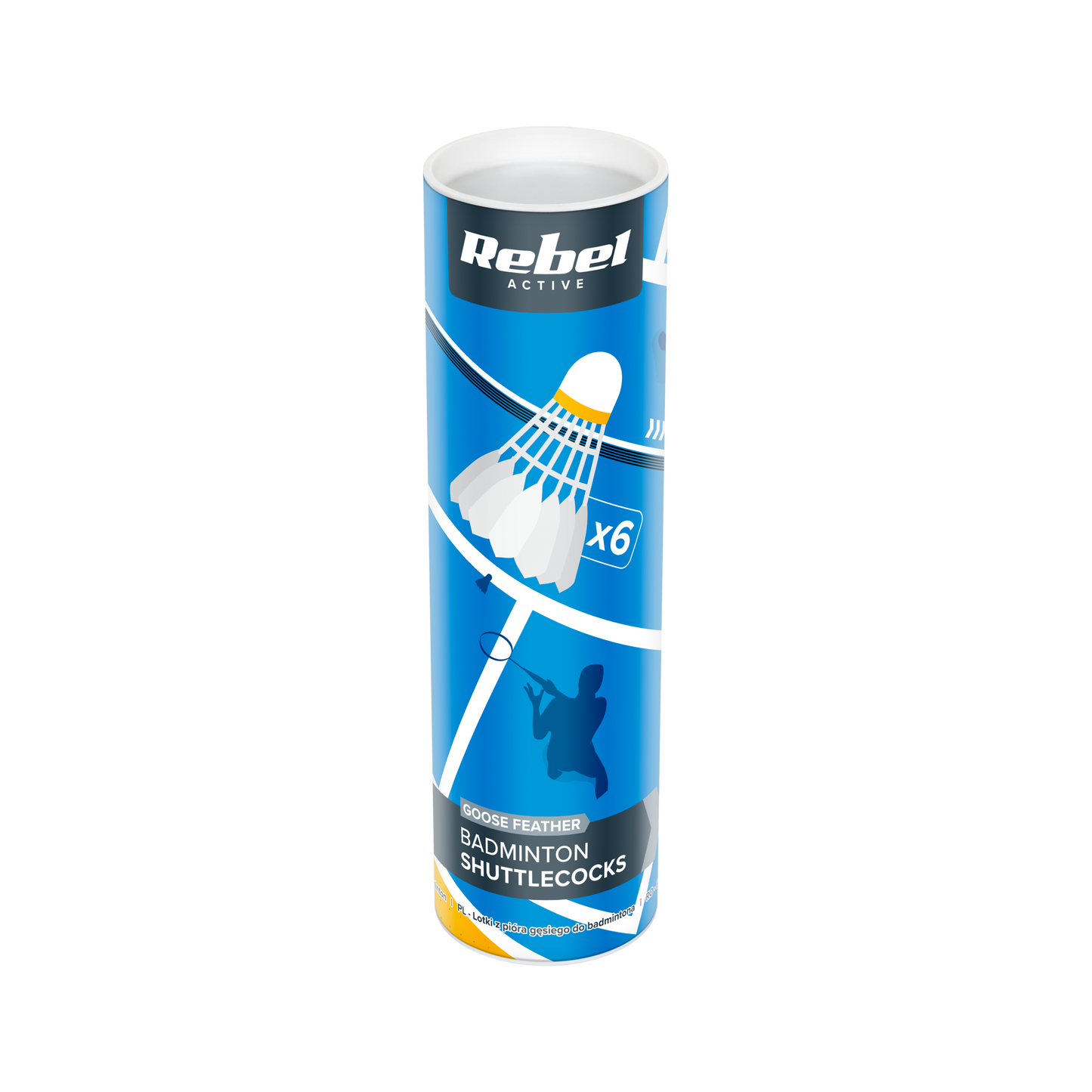 Rebel Feather shuttlecocks for badminton made of goose feathers, tube 6 pcs, REBEL ACTIVE – image 4