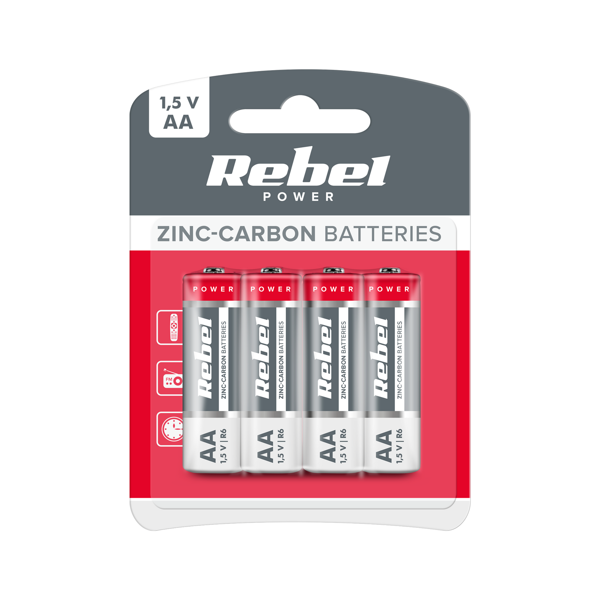 Rebel Alkaline, coin-cell, and – REBEL R6 Zinc-Carbon Batteries, 4 per pack