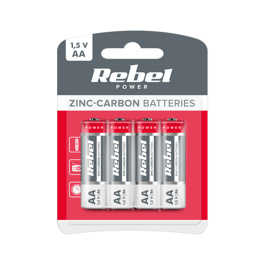 Rebel Alkaline, coin-cell, and – REBEL R6 Zinc-Carbon Batteries, 4 per pack
