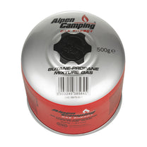 INKO-TIME 500g Alpen Camping gas cartridge. certificate: Pi 0437, compliant with EN417, propane-butane, range -10°C to + 40°C, threaded valve 7/