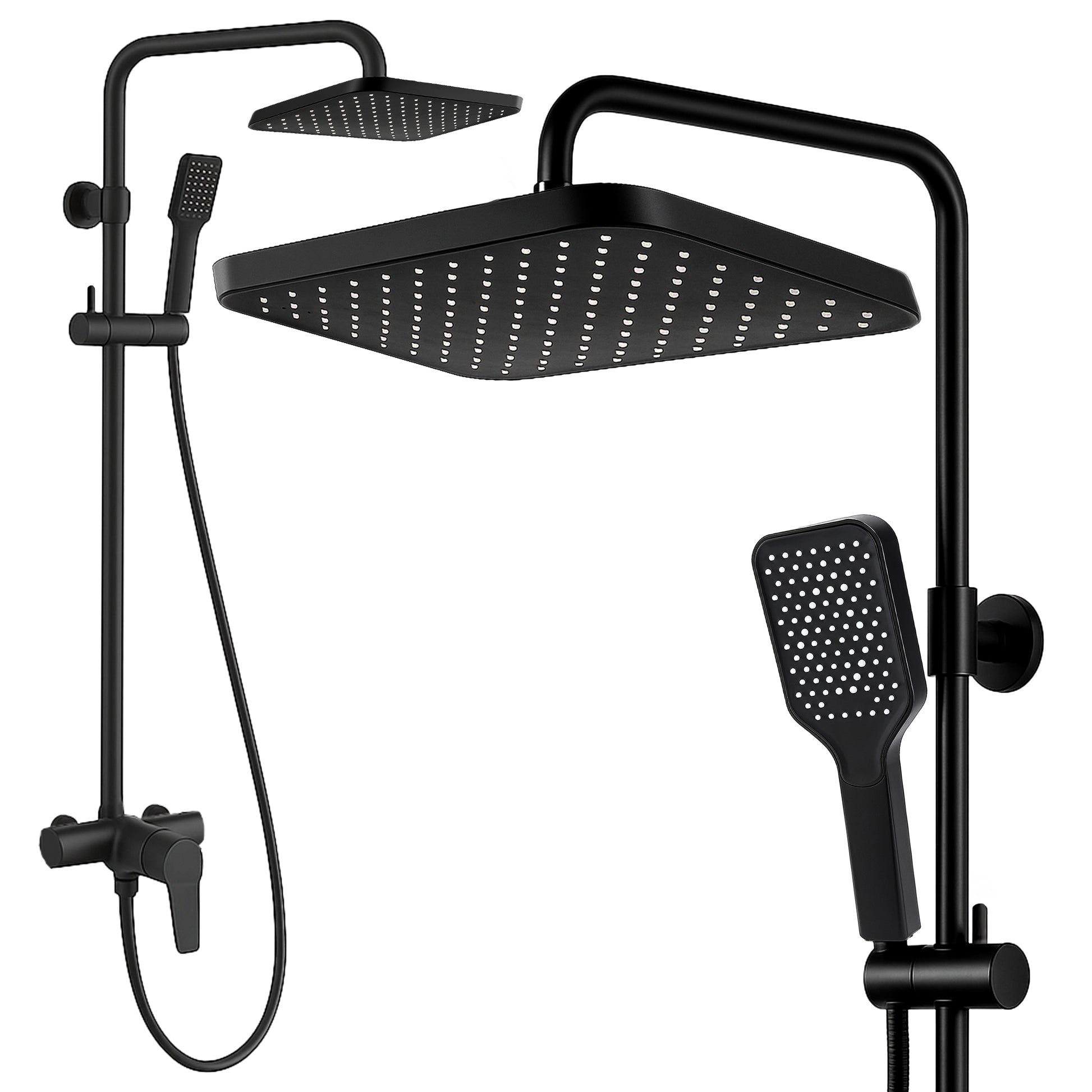 RTO Rain Shower Set, Black, Shower Head, Handheld Shower, Wall-Mounted - or1112