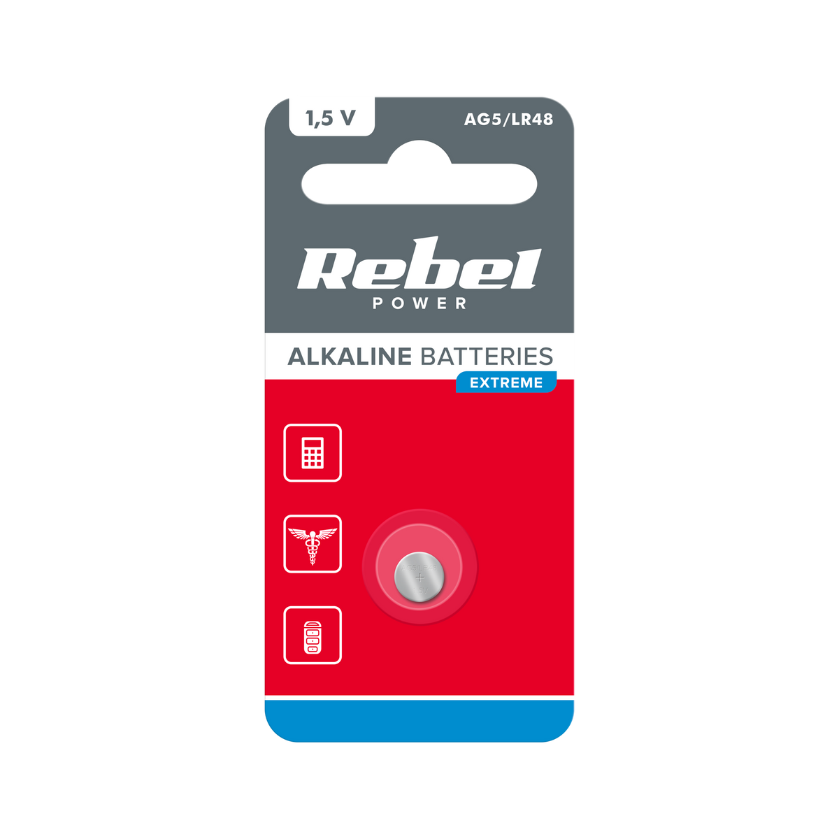 Rebel Alkaline, coin-cell – REBEL EXTREME AG5 Battery, 1 per blister pack.