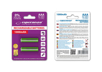 Esperanza EZA101G Esperanza Ni-MH AAA Rechargeable Batteries, 1000 mAh, 2-Pack, Green – image 2