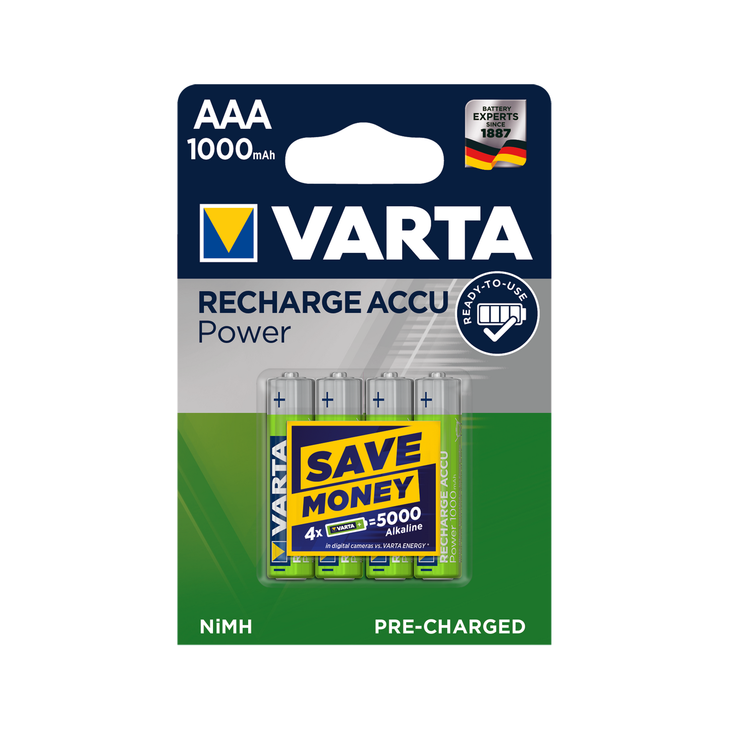 Varta Rechargeable batteries: 9V – VARTA AAA 1000mAh Batteries, 4 per pack