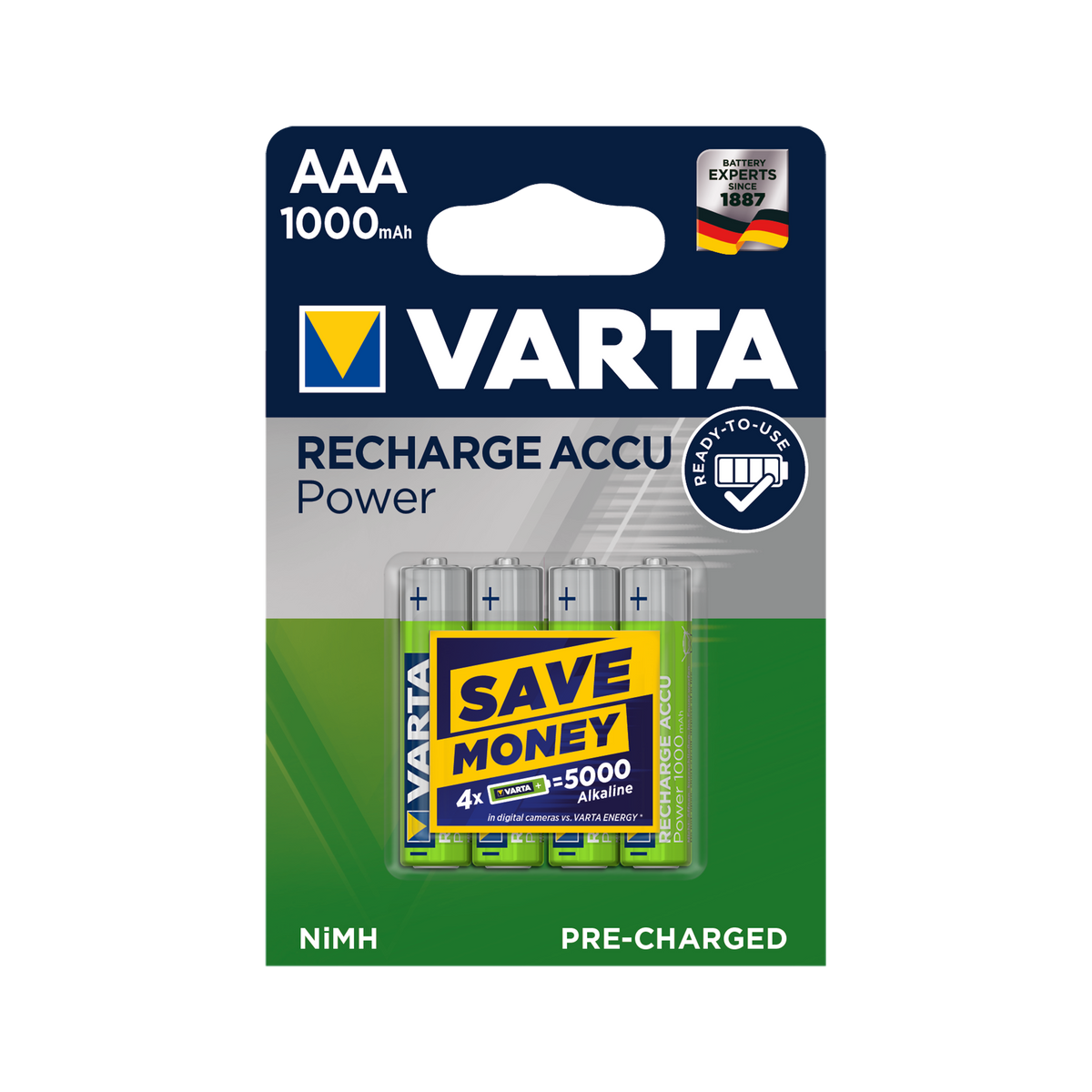 Varta Rechargeable batteries: 9V – VARTA AAA 1000mAh Batteries, 4 per pack