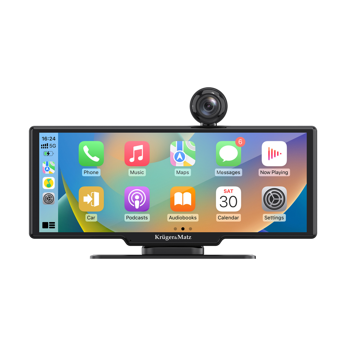 Kruger&Matz 10" Multimedia Head Unit with Android Auto and Apple CarPlay, featuring a DVR and a Kruger&amp;Matz rearview camera;