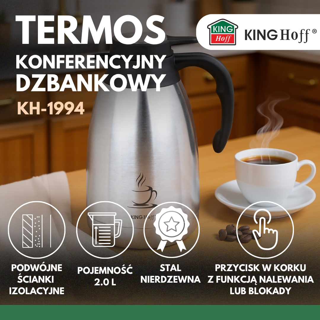 KINGHoff Thermal – Double-walled steel conference thermos jug, 2 L, Kinghoff, KH-1994 – image 4