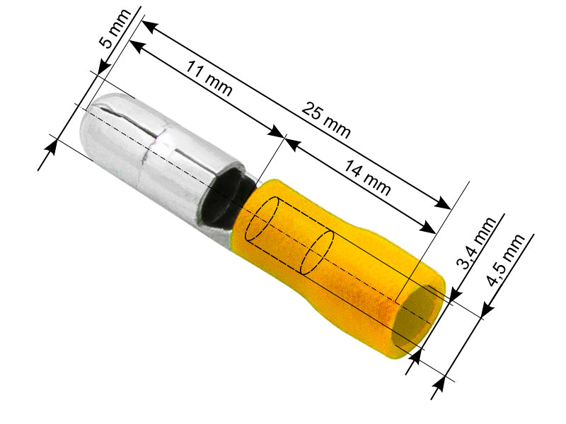 Blow Connectors – 43-047# Insulated connector, 5.0/25 mm plug, yellow, 100 pcs.