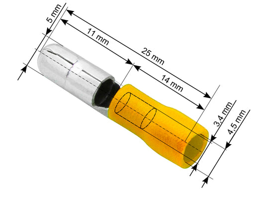Blow Connectors – 43-047# Insulated connector, 5.0/25 mm plug, yellow, 100 pcs.