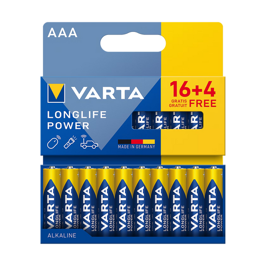 Varta VARTA LR03 Longlife Power Alkaline Battery, 16+4 per blister pack.