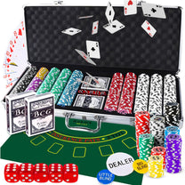 RTO 500-Chip Poker Set with Case, Texas Hold'em Cards, Dice, and Poker Chips - Large - dr294