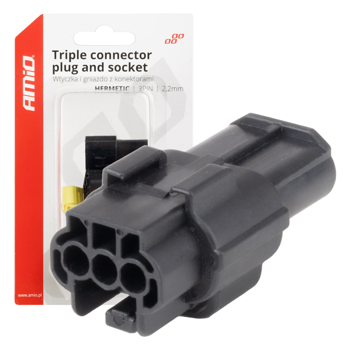 AMiO Connectors – Waterproof Electrical Connector, 3-Pin Set, 2.2 mm, amio-04347
