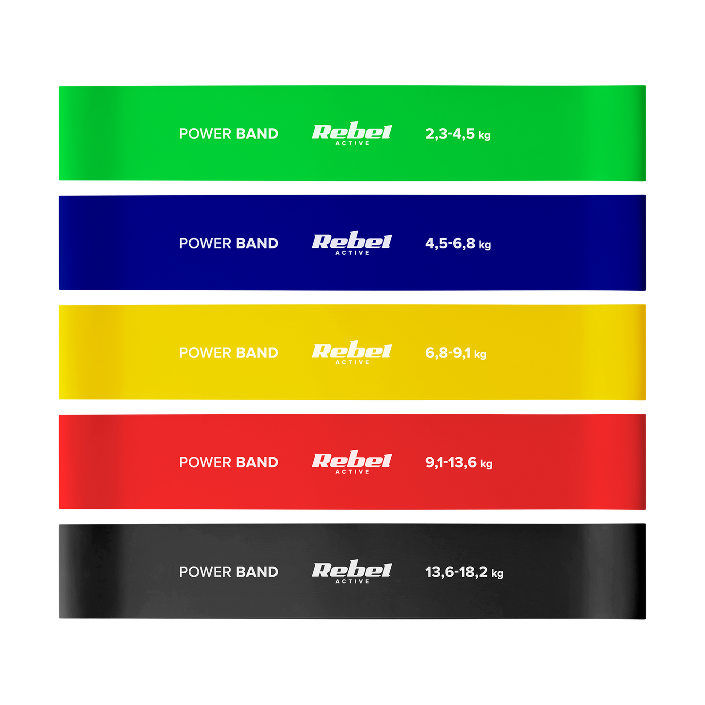 Rebel Latex Exercise Band Set - Mini Band L, 2.3–18.2 kg, 5 bands, assorted colors, REBEL ACTIVE – image 3