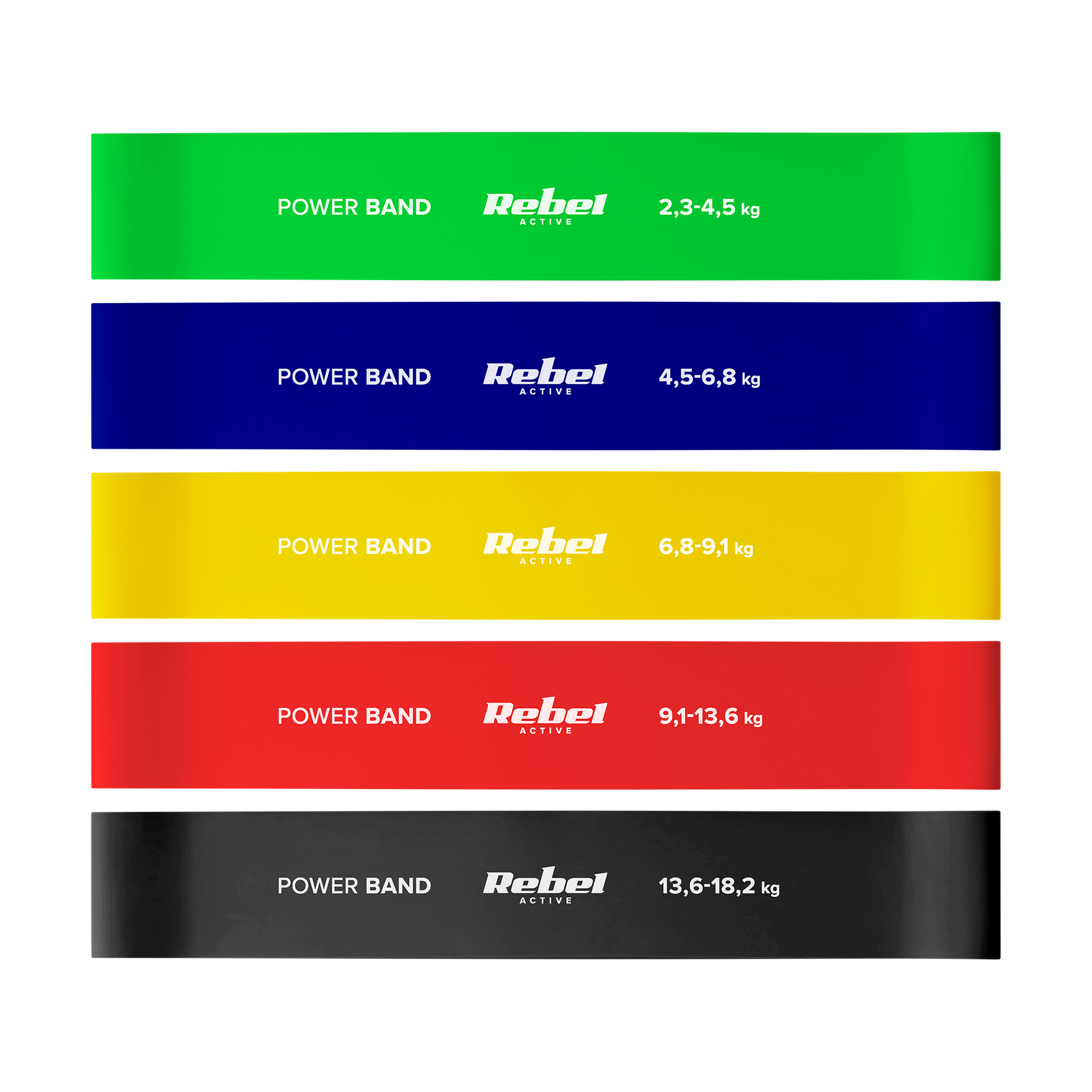 Rebel Latex Exercise Band Set - Mini Band L, 2.3–18.2 kg, 5 bands, assorted colors, REBEL ACTIVE – image 3