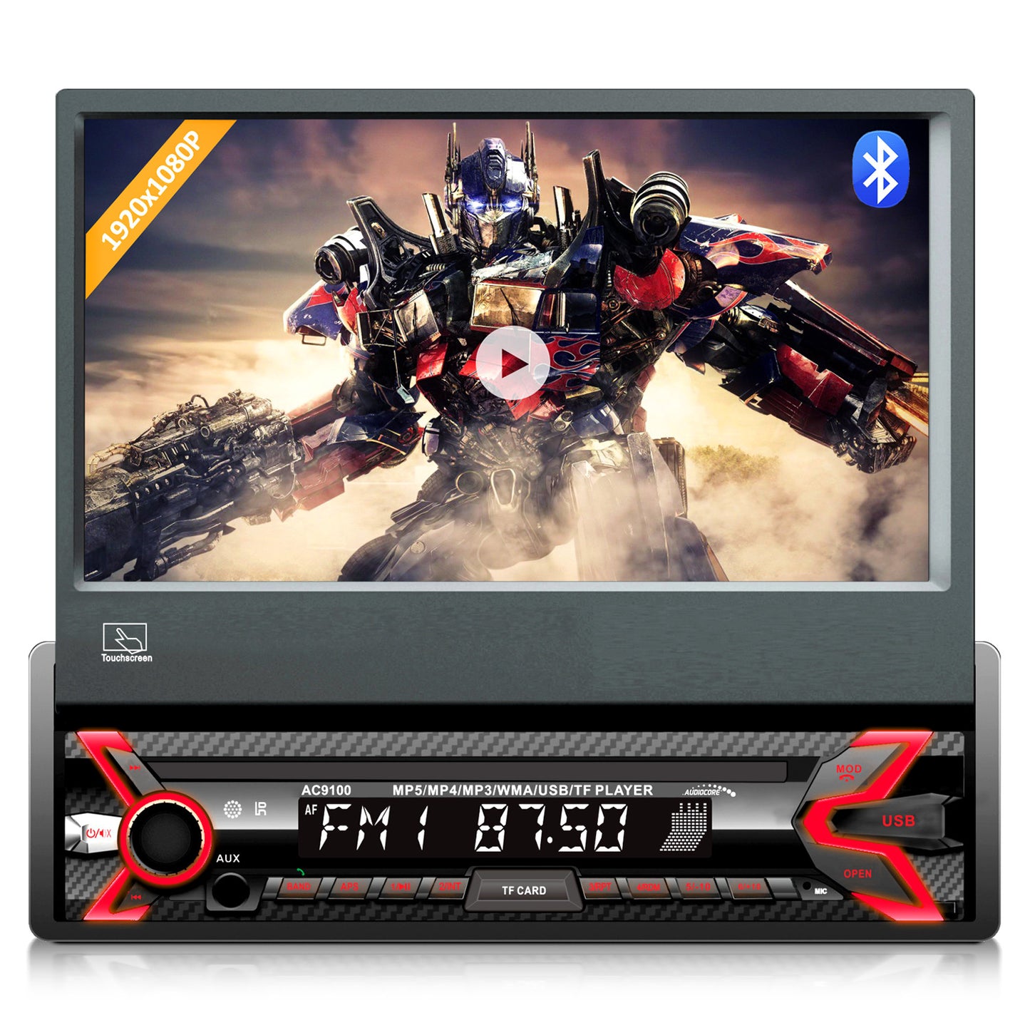 Audiocore Audiocore Car Stereo, 7" 1080P Sliding Touchscreen LCD Panel, MP5, AVI, DivX, Bluetooth, RDS, Remote Control Included, AC