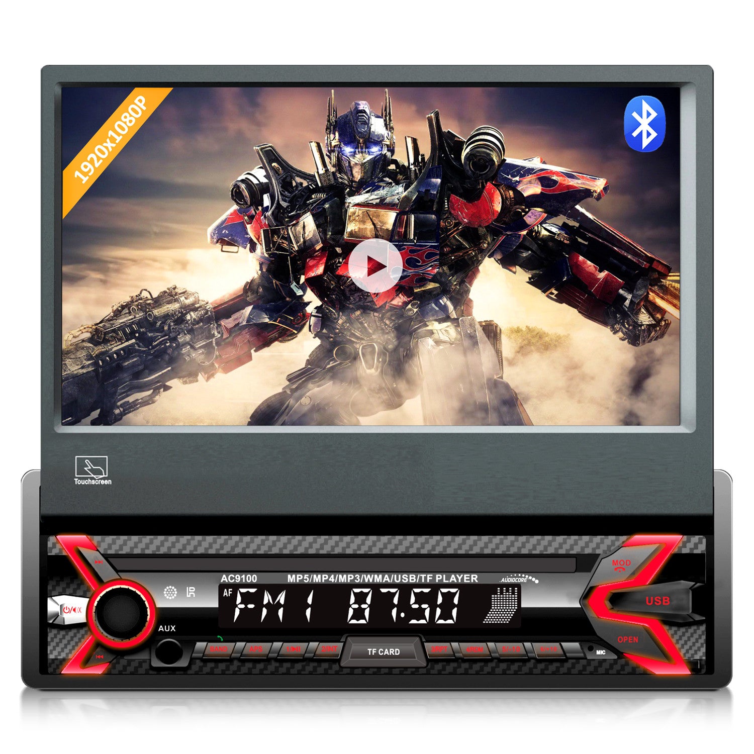 Audiocore Audiocore Car Stereo, 7" 1080P Sliding Touchscreen LCD Panel, MP5, AVI, DivX, Bluetooth, RDS, Remote Control Included, AC