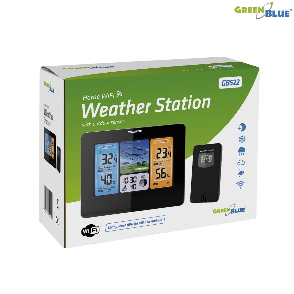 GreenBlue GreenBlue Wireless Weather Station, Color Display, Wi-Fi, Moon Phases, GB522 – image 3