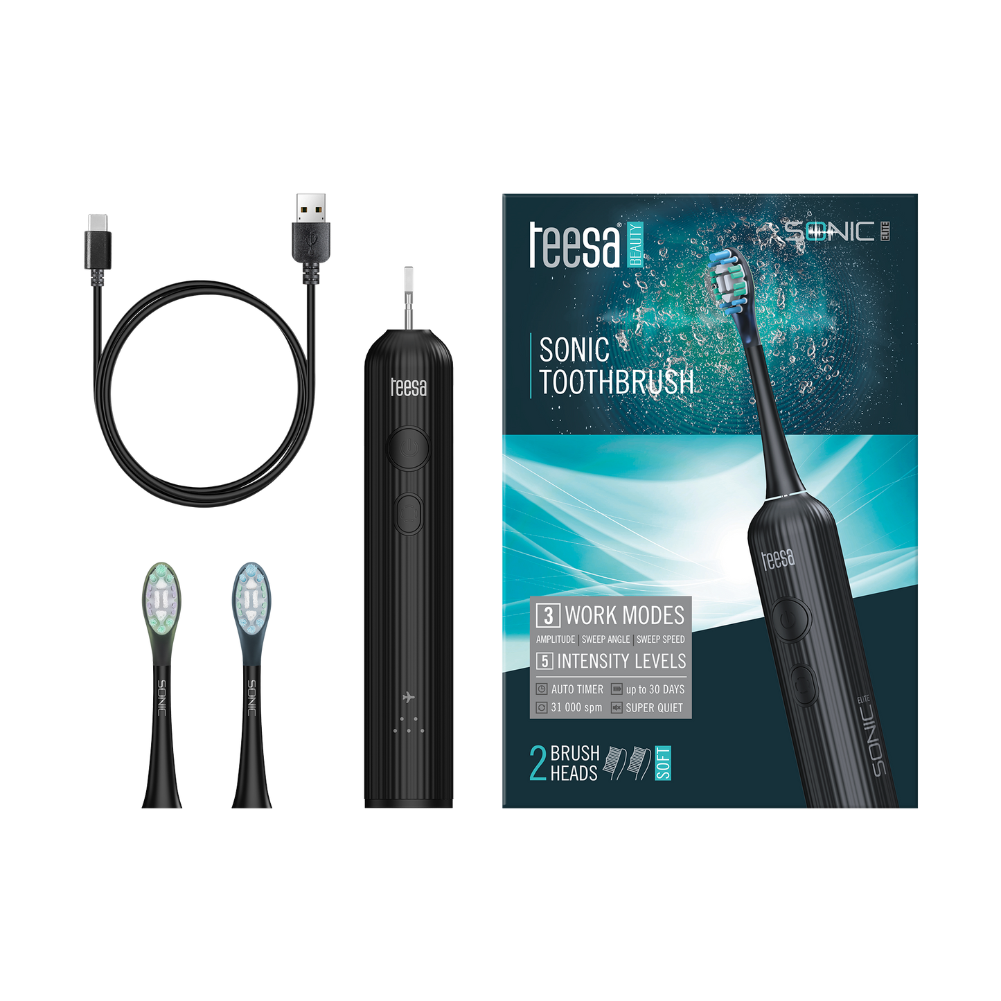 Teesa The remaining – Teesa Sonic Elite Sonic Toothbrush, Black – image 6