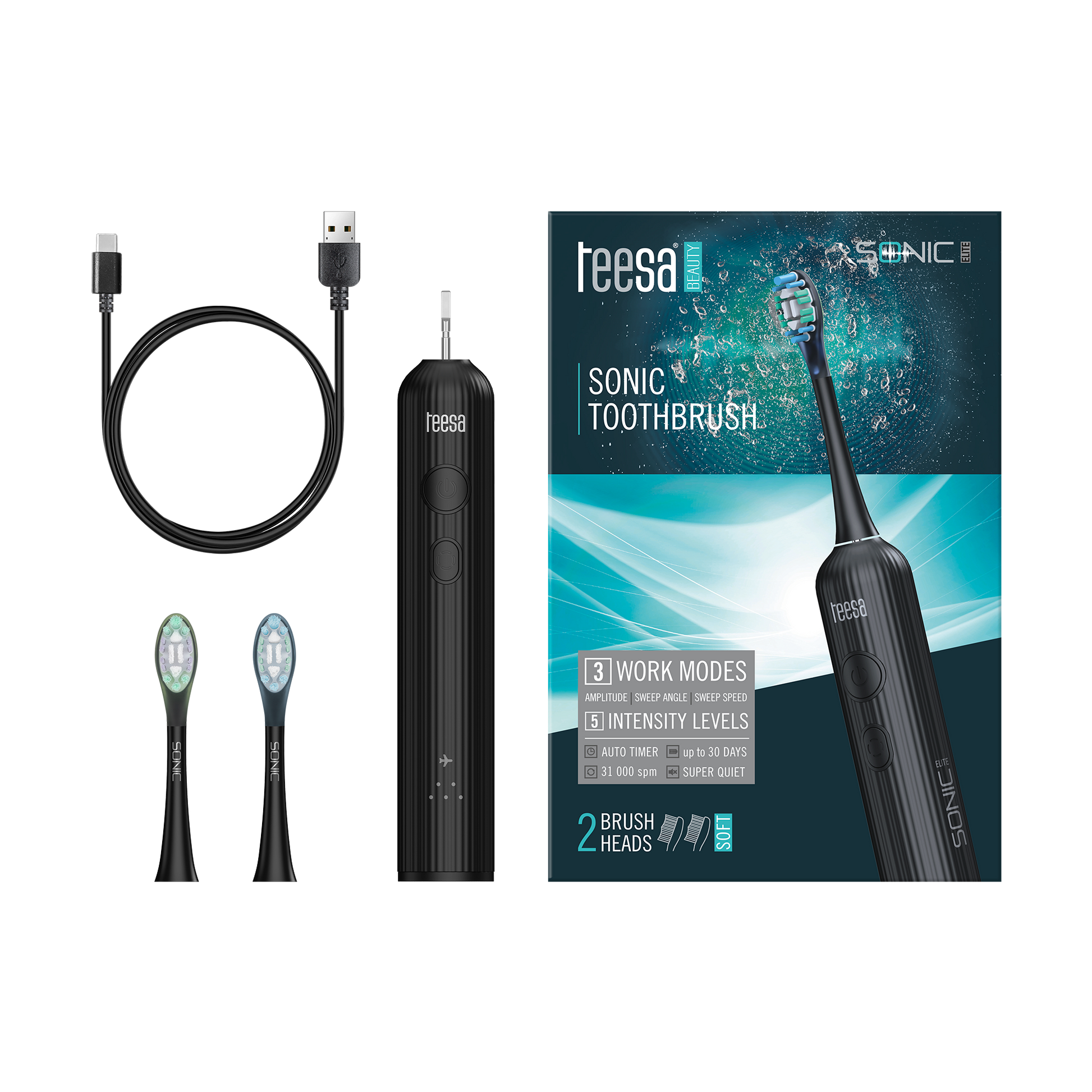 Teesa The remaining – Teesa Sonic Elite Sonic Toothbrush, Black – image 6