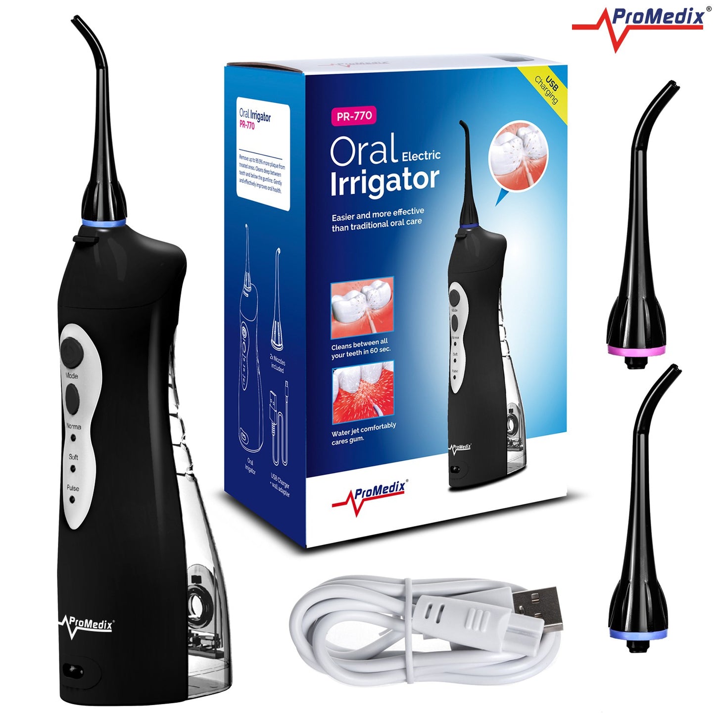 ProMedix Promedix Cordless Irrigator, Dental, for Teeth, Replacement Tips, Black, PR-770 B