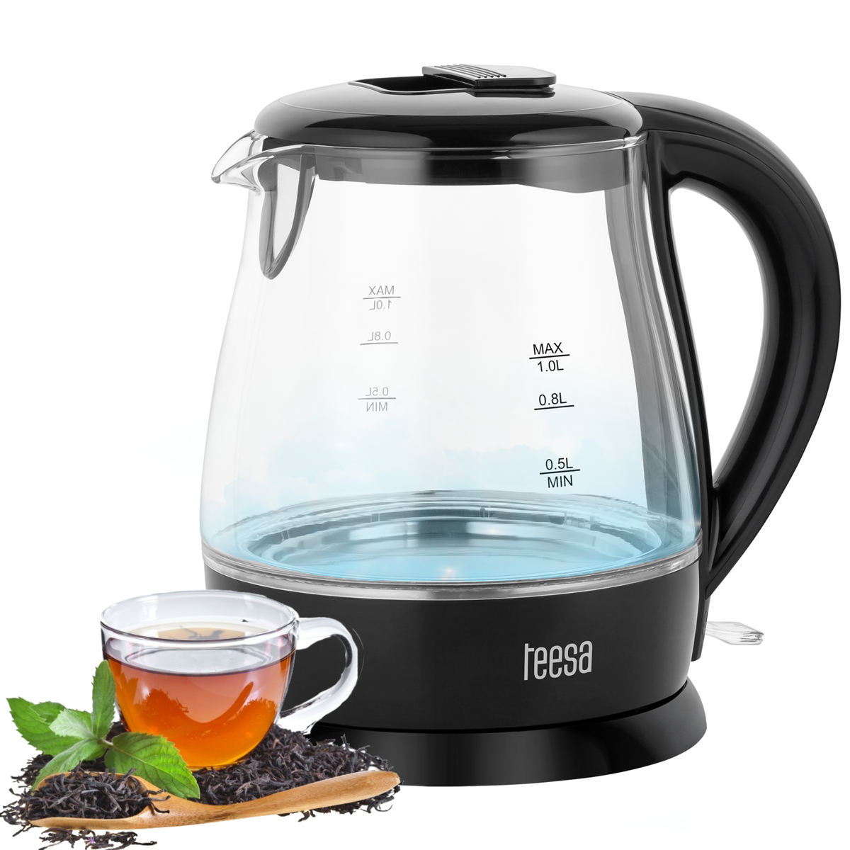Teesa Electric – TEESA Electric Kettle, Glass, 1630 W, Black, 1 L – image 7