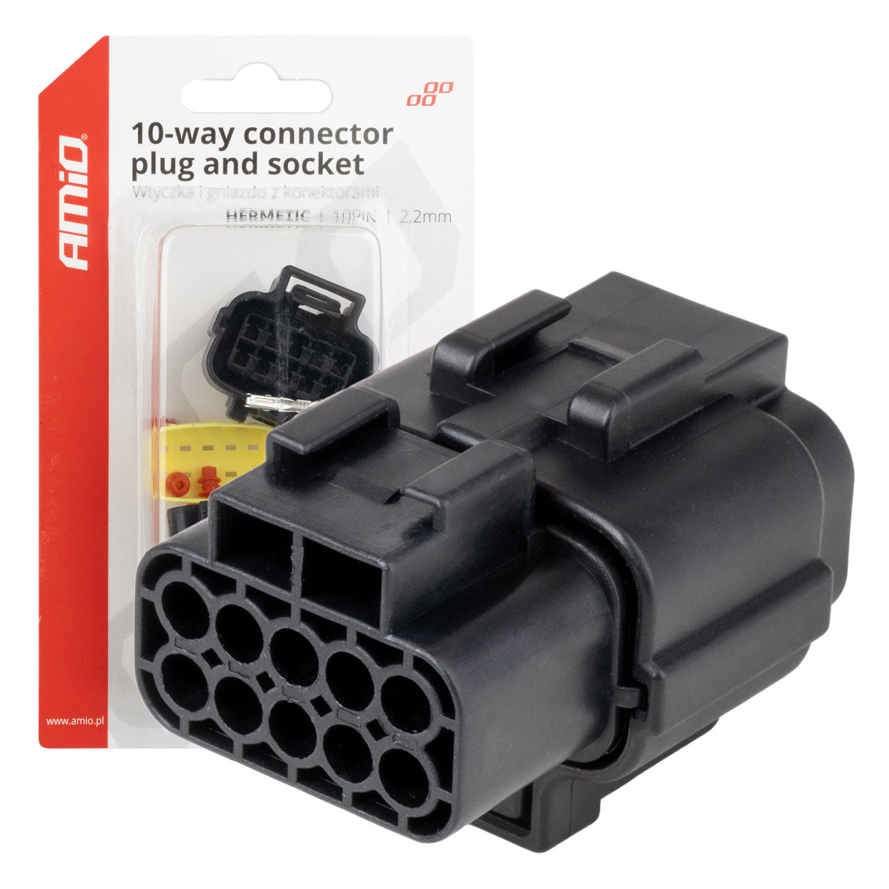 AMiO Connectors – Waterproof Electrical Connector, 10-Pin Set, 2.2 mm, amio-04351