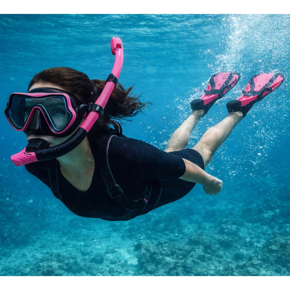 LEAN TOYS Swim – Snorkeling Set: Fins, Goggles, and Snorkel—Black and Pink, S/M – image 2