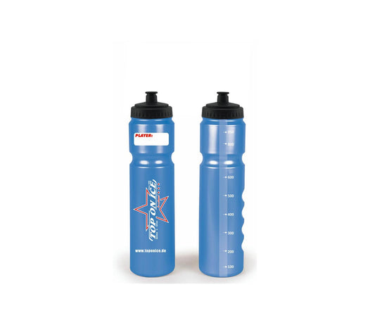 Hockey water bottle with short spout TOP ON ICE 'Silver Safe' 1.0L Long Spout blue
