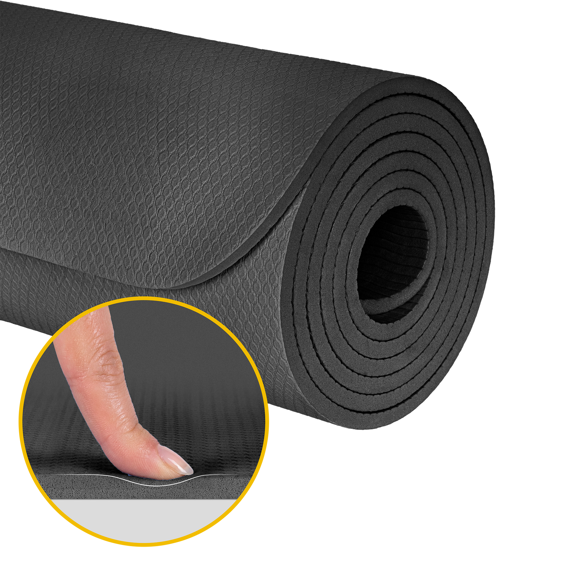Rebel Exercise mat for yoga, Pilates, and fitness, 183x61 cm, 6 mm thick, TPE material, black, REBEL ACTIVE – image 4