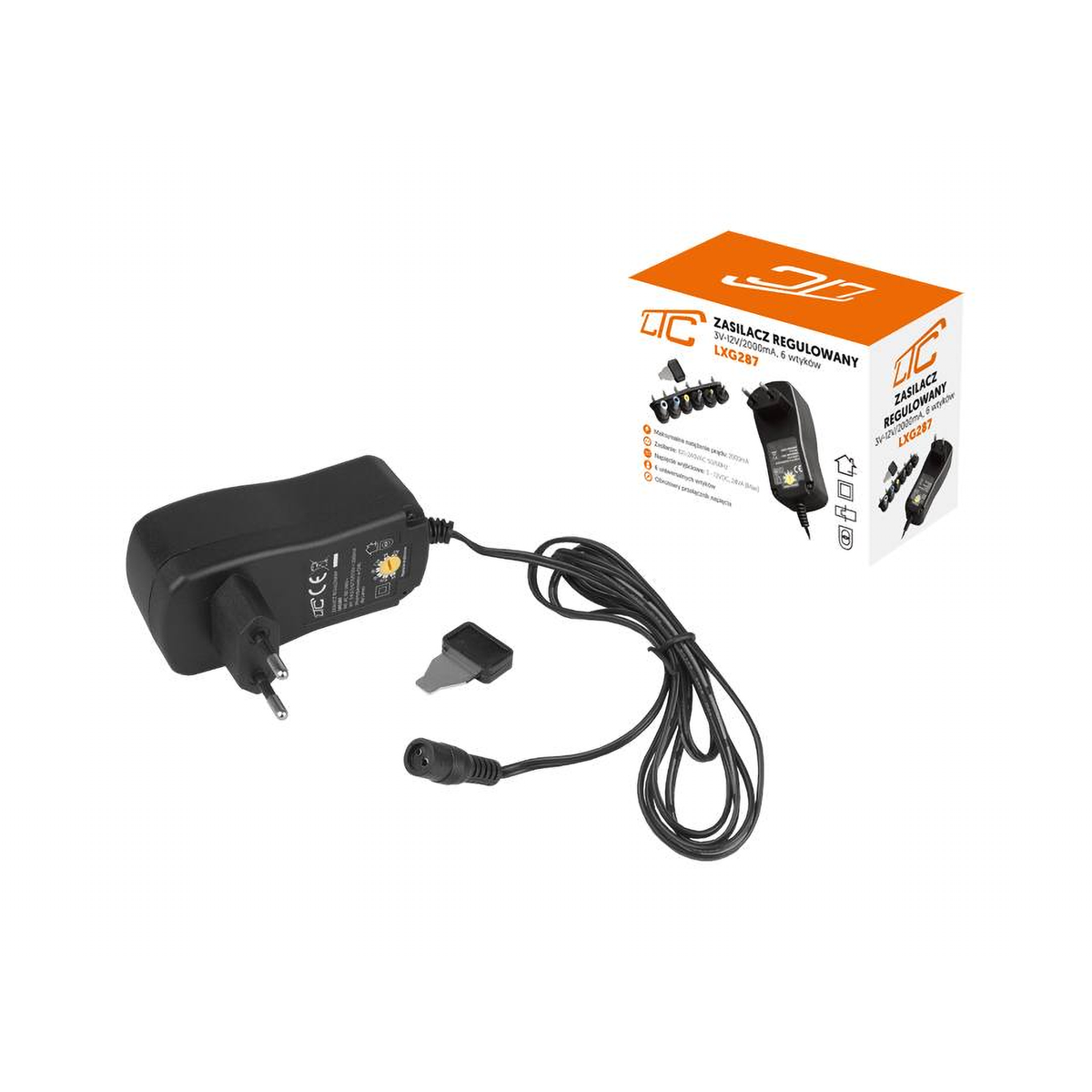 LTC Adjustable power supply, 3 V–12 V/2000 mA, 6 connectors, LXG287 – image 2