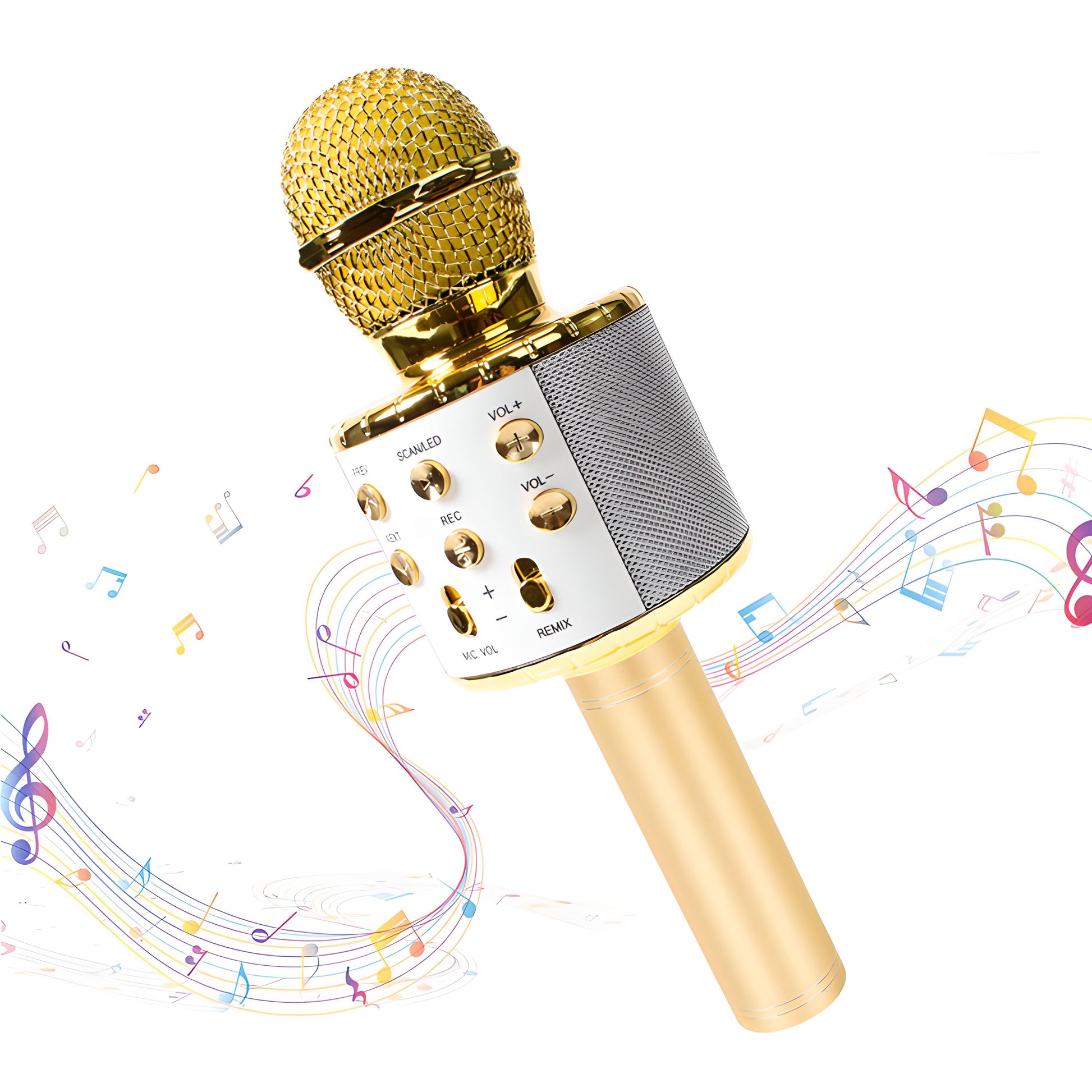 RTO Wireless Bluetooth Karaoke Microphone with Speaker, 2 złoty, model e114