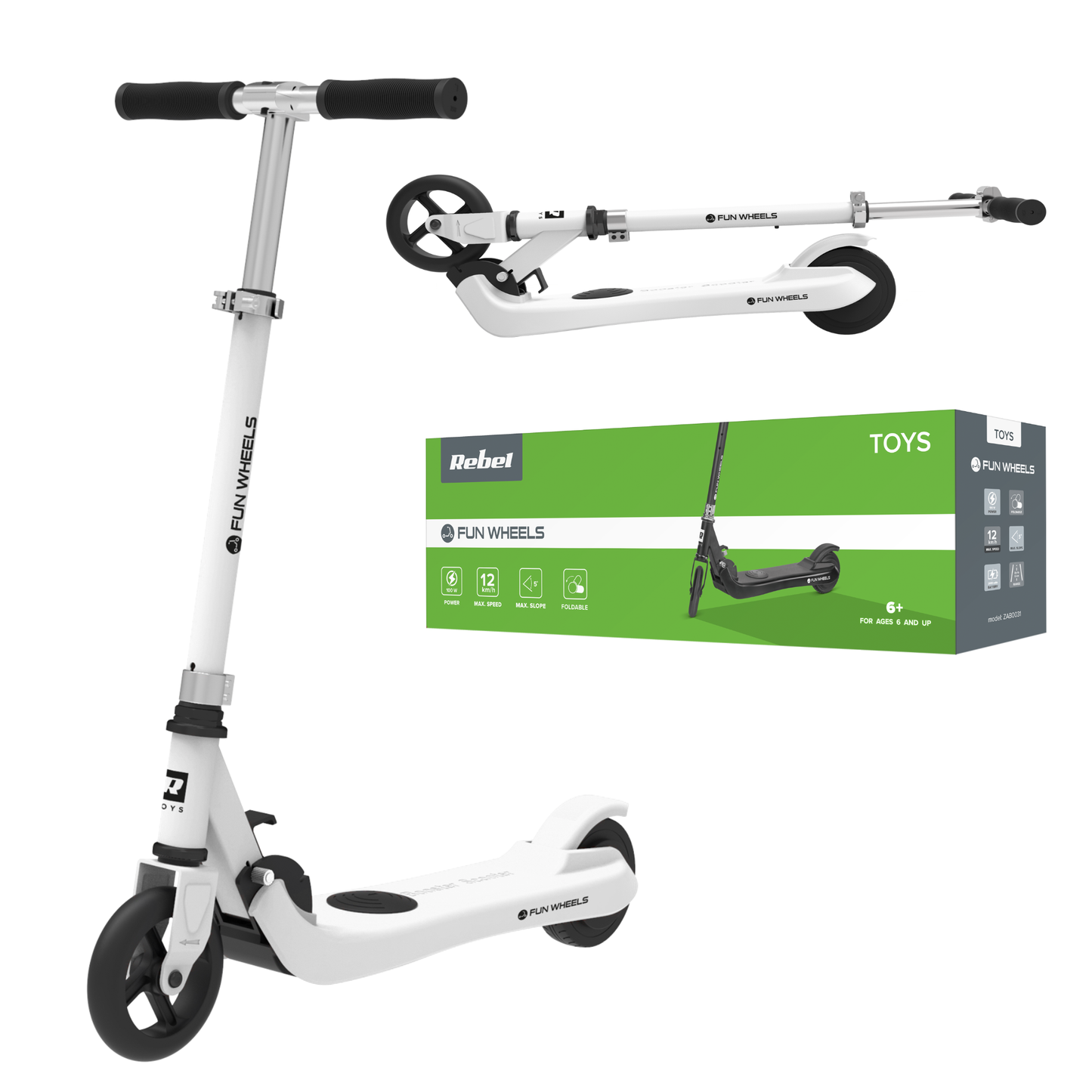 Rebel Scooters – FUN WHEELS WHITE electric scooter for children – image 5