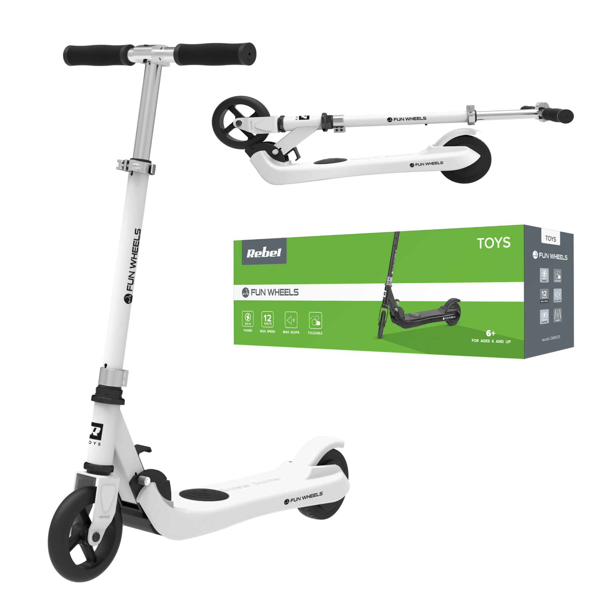 Rebel Scooters – FUN WHEELS WHITE electric scooter for children – image 5