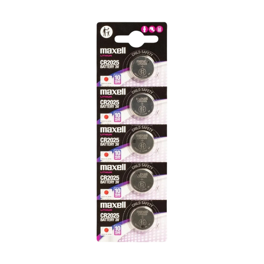 MAXELL Alkaline, coin-cell, and – MAXELL CR2025 Batteries, 5 per blister pack