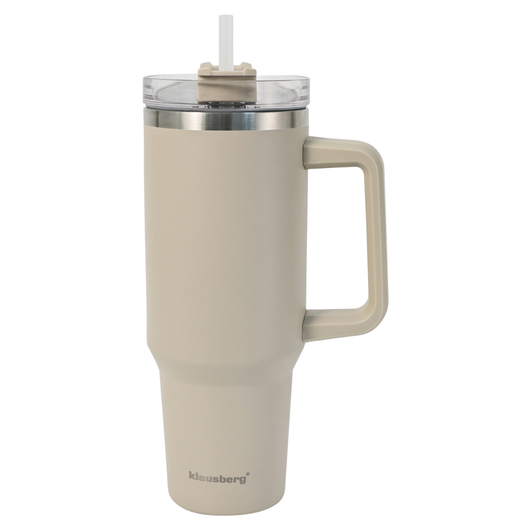 Klausberg Insulated mug with straw, beige, 1100 ml, stainless steel, Klausberg, KB-7944
