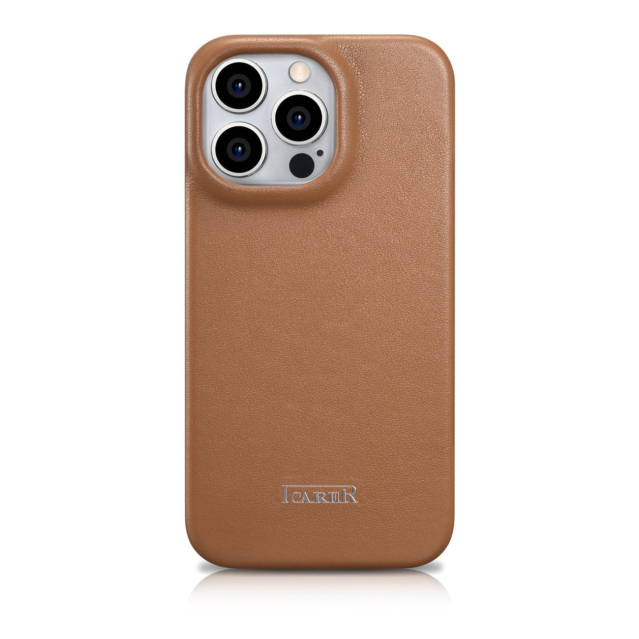 iPhone 14 Pro leather case with magnetic flap MagSafe CE Premium Leather light brown - Carlat