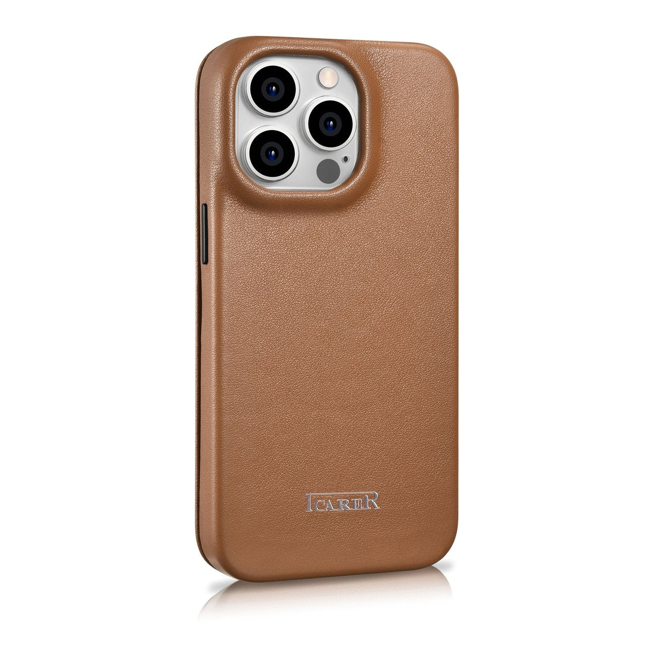 iPhone 14 Pro leather case with magnetic flap MagSafe CE Premium Leather light brown - Carlat