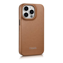 iPhone 14 Pro leather case with magnetic flap MagSafe CE Premium Leather light brown - Carlat