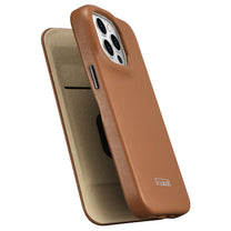iPhone 14 Pro leather case with magnetic flap MagSafe CE Premium Leather light brown - Carlat